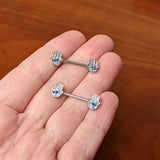 14G 9/16 Clear Blue Gem Eye Hamsa Hand Barbell Nipple Ring Set