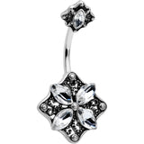 Clear Gem Baroque Rhombus Flower Double Mount Belly Ring