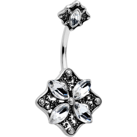 Clear Gem Baroque Rhombus Flower Double Mount Belly Ring