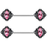 14G 9/16 Pink Gem Rhombus Retro Barbell Nipple Ring Set