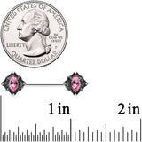 14G 9/16 Pink Gem Rhombus Retro Barbell Nipple Ring Set