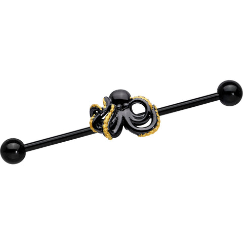 14G Black Understated Octopus Industrial Barbell 38mm