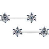 14G 9/16 Blue Gem Festive Snowflake Christmas Nipple Ring Set