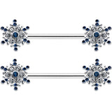 14G 9/16 Blue Gem Festive Snowflake Christmas Nipple Ring Set