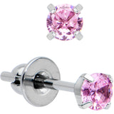 3mm Pink CZ Gem Implant Grade Titanium Stud Earrings