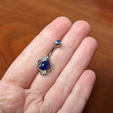 Blue Clear Gem Oval Swirl Elegant Belly Ring