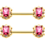 14G 9/16 Red Gem Gold Hue Regal Escutcheon Barbell Nipple Ring Set