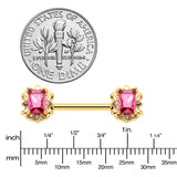 14G 9/16 Red Gem Gold Hue Regal Escutcheon Barbell Nipple Ring Set