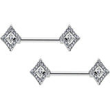 14G 9/16 Clear Gem Double Rhombus Deco Barbell Nipple Ring Set