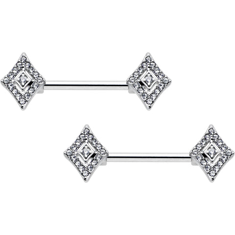 14G 9/16 Clear Gem Double Rhombus Deco Barbell Nipple Ring Set