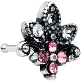 20G 1/4 Clear Pink Gem Abstract Leaf Flower Nose Bone