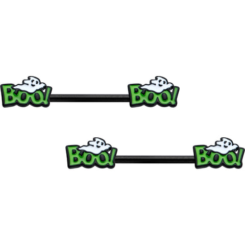 14G 9/16 Black Boo Smile Ghost Halloween Barbell Nipple Ring Set