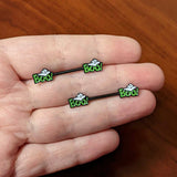 14G 9/16 Black Boo Smile Ghost Halloween Barbell Nipple Ring Set