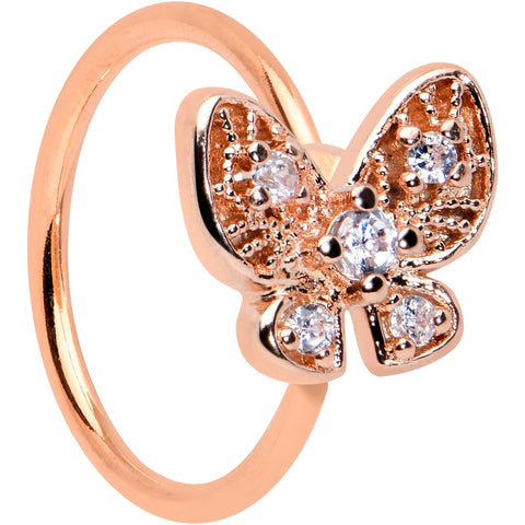 20G 5/16 Clear Gem Rose Gold Tone Airy Butterfly Nose Hoop