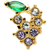 20G 1/4 Clear Purple CZ Gem Gold Tone Bunch Grapes Nose Bone