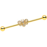 14G Clear Gem Gold Tone Beauty Bee Industrial Barbell 38mm