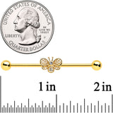 14G Clear Gem Gold Tone Beauty Bee Industrial Barbell 38mm