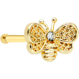 20G 1/4 Clear Gem Gold Tone Beauty Bee Nose Bone