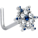20G 1/4 Clear Blue Gem Festive Snowflake L Shape Nose Ring