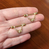 14G 5/8 Clear Gem Gold Tone Chain Dangle Barbell Nipple Ring Set