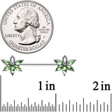 14G 9/16 Green Gem Texture Loopy Pot Leaf Barbell Nipple Ring Set