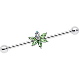 14G Aurora Green Gem Pot Leaf Industrial Barbell 38mm
