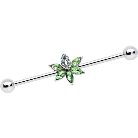 14G Aurora Green Gem Pot Leaf Industrial Barbell 38mm