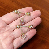 14G 5/8 Pink Gem Gold Hue Simple Butterfly Dangle Nipple Ring Set