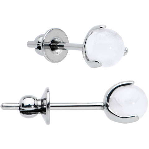 4mm Light Rose Quartz Stone Implant Grade Titanium Stud Earrings