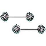 14G 9/16 Stylized Pink Green Leaf Barbell Nipple Ring Set