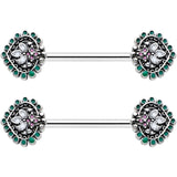 14G 9/16 Stylized Pink Green Leaf Barbell Nipple Ring Set