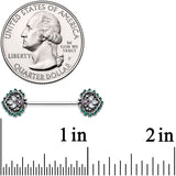 14G 9/16 Stylized Pink Green Leaf Barbell Nipple Ring Set