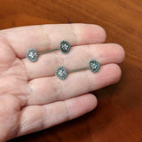 14G 9/16 Stylized Pink Green Leaf Barbell Nipple Ring Set