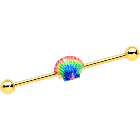 14G Gold Tone Rainbow Scallop Shell Industrial Barbell 38mm