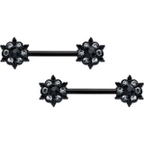 14G 9/16 Clear CZ Gem Black Abstract Sun Barbell Nipple Ring Set
