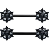 14G 9/16 Clear CZ Gem Black Abstract Sun Barbell Nipple Ring Set