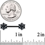 14G 9/16 Clear CZ Gem Black Abstract Sun Barbell Nipple Ring Set