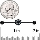 14G Clear CZ Gem Black Abstract Sun Industrial Barbell 38mm