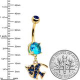Blue Gem Gold Tone Adorable Angelfish Dangle Belly Ring