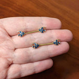 14G 9/16 Gold Tone Blue Stripe Adorable Angelfish Nipple Ring Set