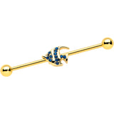 14G Blue Gem Gold Tone Adorable Angelfish Industrial Barbell 38mm