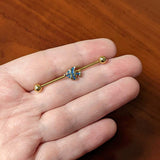 14G Blue Gem Gold Tone Adorable Angelfish Industrial Barbell 38mm