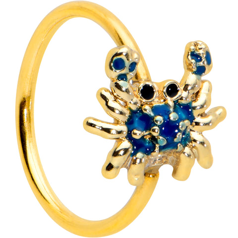 20G 5/16 Black Gem Gold Tone Blue Crab Nautical Nose Hoop