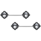 14G 9/16 Clear Gem Rhombus Retro Barbell Nipple Ring Set