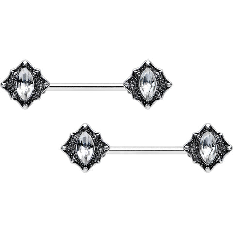 14G 9/16 Clear Gem Rhombus Retro Barbell Nipple Ring Set