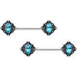 14G 9/16 Blue Gem Rhombus Retro Barbell Nipple Ring Set