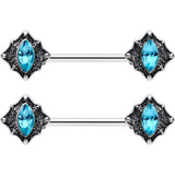 14G 9/16 Blue Gem Rhombus Retro Barbell Nipple Ring Set