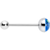 Blue Faux Opal Disc Top Barbell Tongue Ring