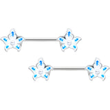 14G 9/16 Pearlescent Orb Flower Blue Barbell Nipple Ring Set