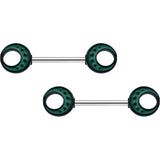 14G 9/16 Deep Green Moon Glow in the Dark Barbell Nipple Ring Set